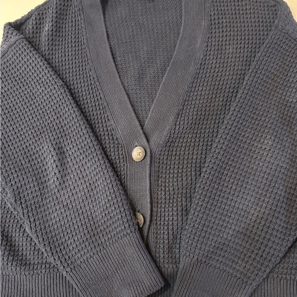 Banana Republic Factory Waffle Knit Blue Cardigan Sweater Size L